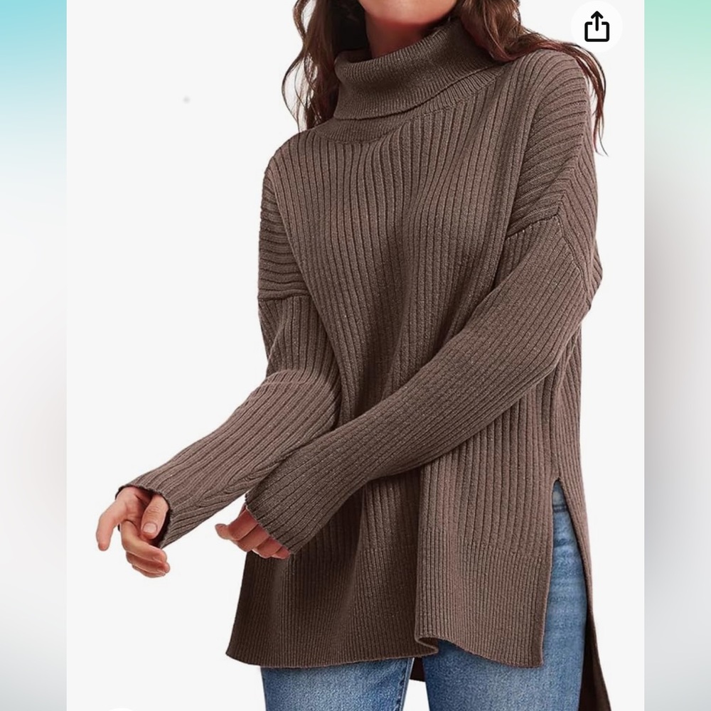 Like 🆕 Amazon Lillusory ribbed knit turtleneck split hem tunic sweater